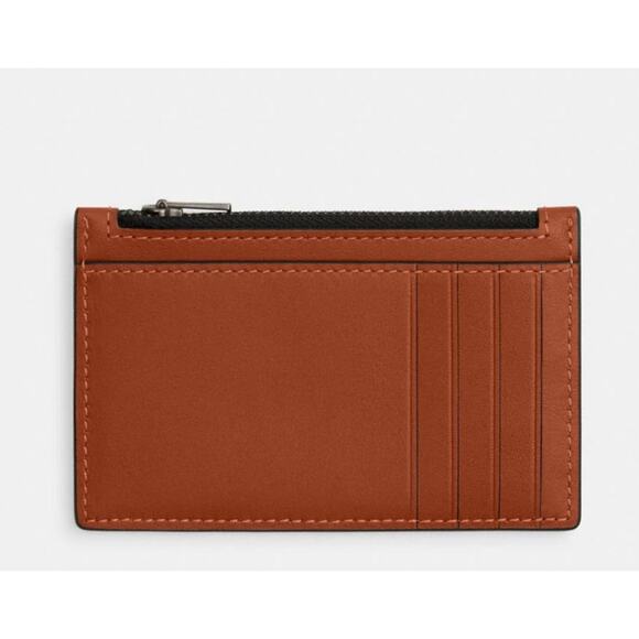 Coach Zip Card Case Smooth Leather-Gunmetal-Tan NWT - Picture 2 of 3